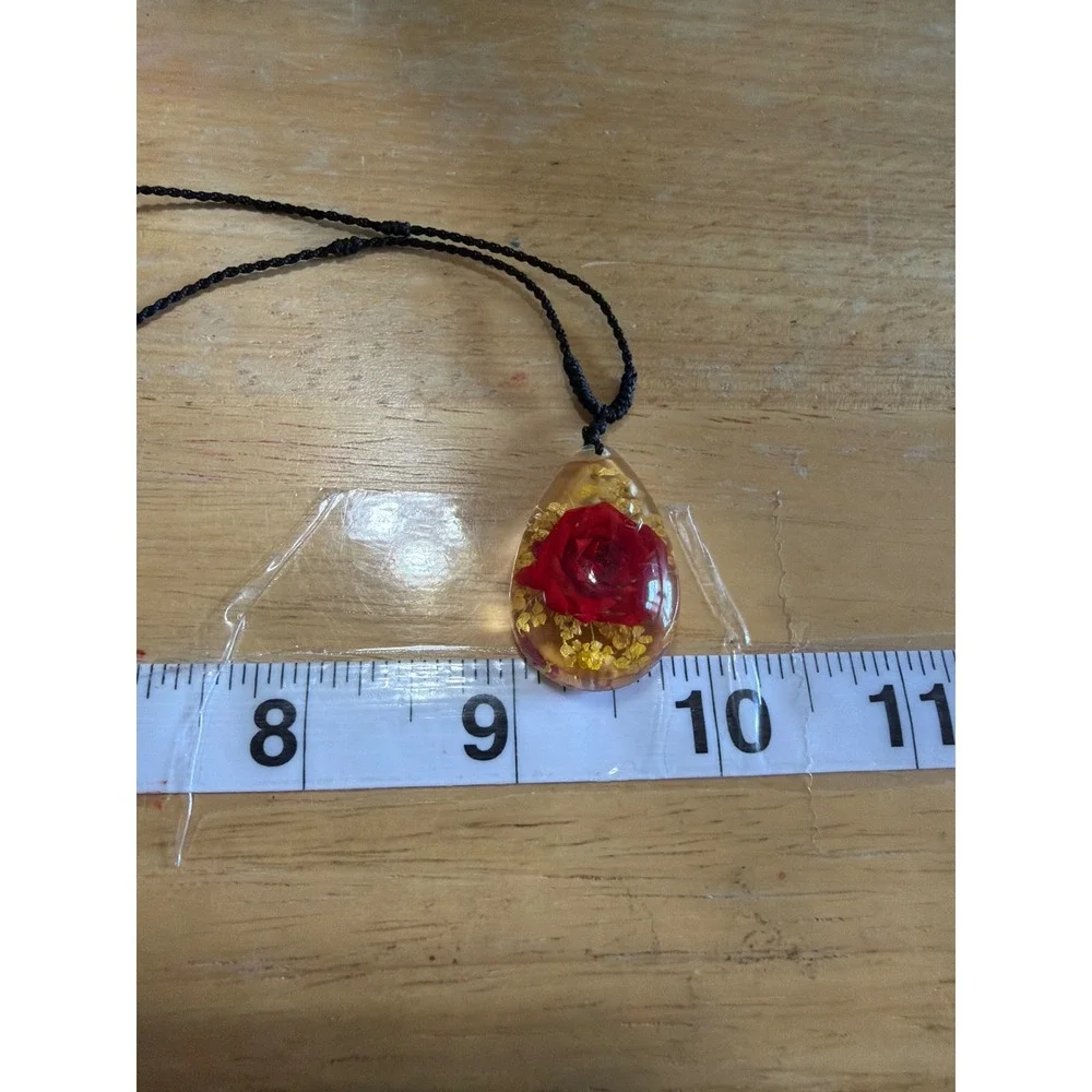 Handmade‎ Resin Red Rose Pressed Flower Teardrop Pendant Boho Romantic Unique